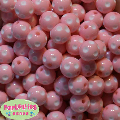 16mm Pink Polka Dot Acrylic Bubblegum Beads