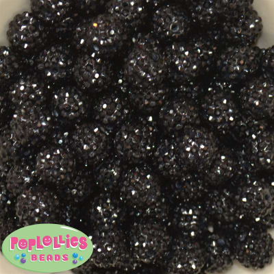 16mm Black Rhinestone Bubblegum Beads 20 Pack