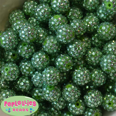 16mm Christmas Green Rhinestone Beads 20 piece