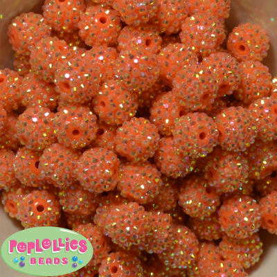 16mm Orange Rhinestone Bubblegum Beads