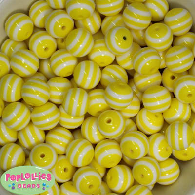 16mm Yellow  Stripe Resin Bubblegum Beads