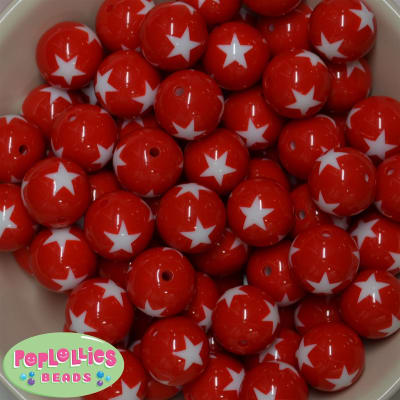 20mm Red Star Acrylic Bubblegum Beads
