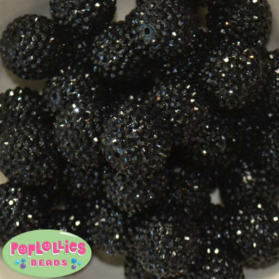 24mm Black Metallic Resin Rhinestone Bubblegum Beads