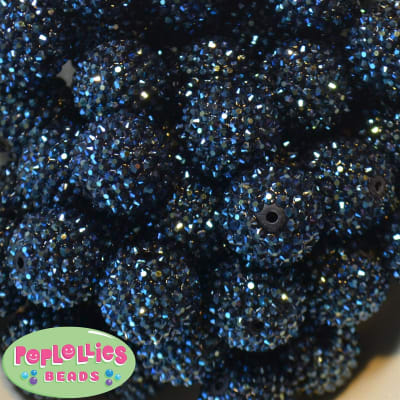 24mm Navy Blue Metallic Resin Rhinestone Bubblegum Beads