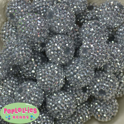 24mm Silver Metallic Resin Rhinestone Bubblegum Beads