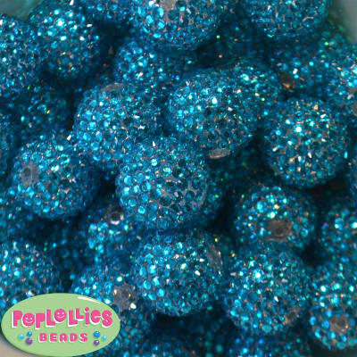 24mm Turquoise Metallic Resin Rhinestone Bubblegum Beads