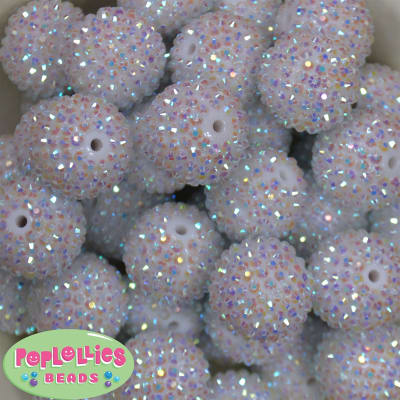 24mm White Metallic Resin Rhinestone Bubblegum Beads