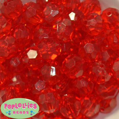 20mm Clear Red Facet Bubblegum Beads Bulk