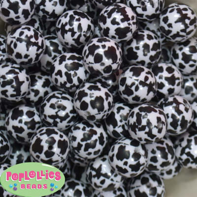 20mm Cow Print Pearl Bubblegum Beads