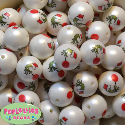 20mm Monster Hand Print on a White Matte Bead