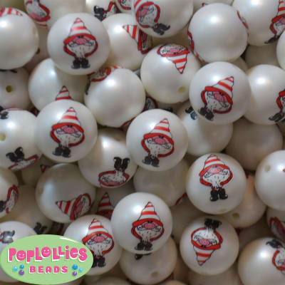 20mm Christmas Gnome Print on a White Matte Bubblegum Bead