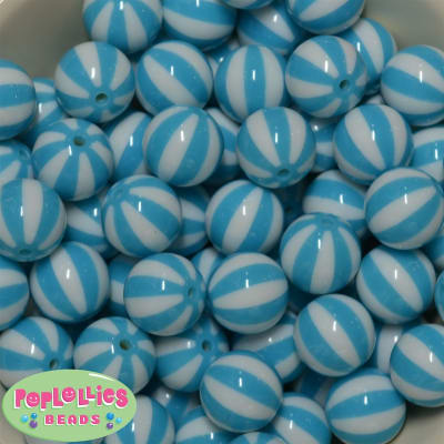 20mm Cyan Blue Melon Stripe Beads 20pc