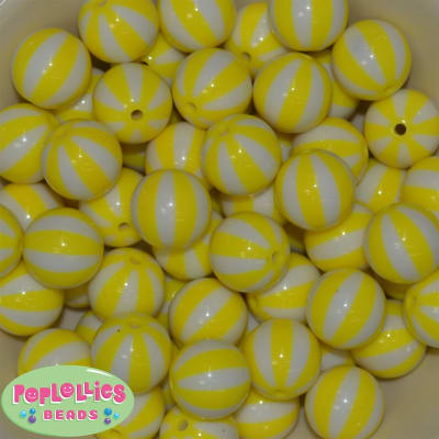 20mm Yellow  Melon Stripe Bubblegum Beads