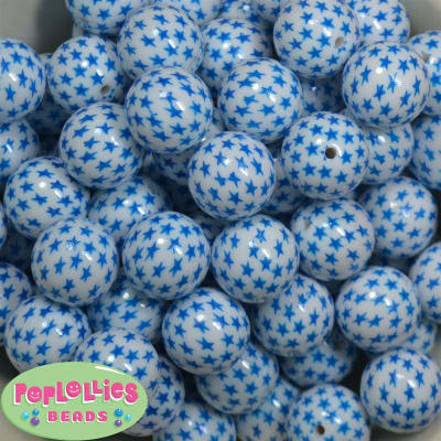 20mm Blue Star Print  Bubblegum Beads