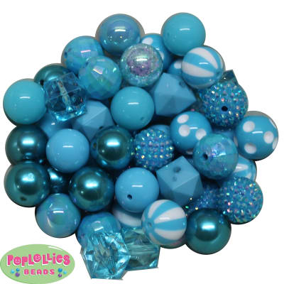 20mm Cyan Mixed Bubblegum Beads 52pc