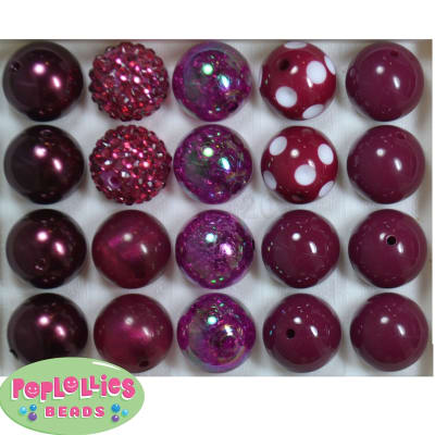 20mm Maroon Burgundy Mixed Styles Acrylic Bubblegum Bead
