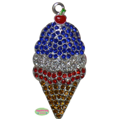 Red White and Blue Rhinestone Ice Cream Pendant