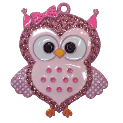 Pink Polka Dot Owl Rhinestone Pendant
