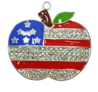 Patriotic USA Flag Apple Rhinestone and Enamel Pendant 42mm x 36mm