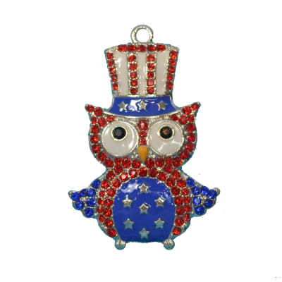 38mm x 50mm Rhinestone Patriotic American Owl Pendant