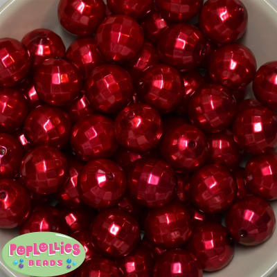 20mm Red Facet Acrylic Pearl Bubblegum Beads