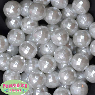20mm White Facet Acrylic Pearl Bubblegum Beads