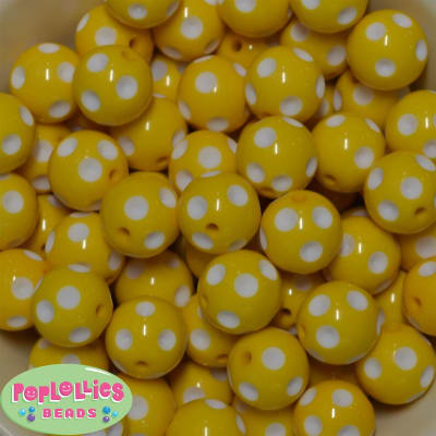 20mm Yellow Polka Dot Bubblegum Beads Bulk