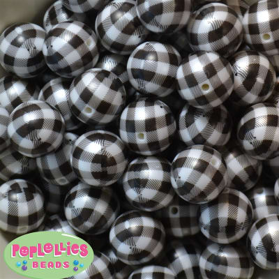 20mm White and Black Buffalo Plaid Print Beads