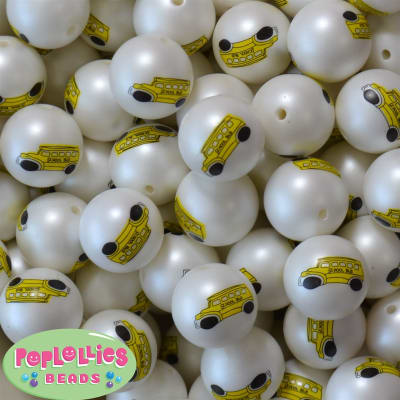 20mm School Bus Print Matte Bead 20pc.