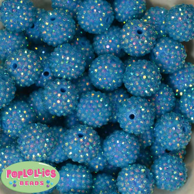 20mm Blue Rhinestone Bubblegum Beads Bulk