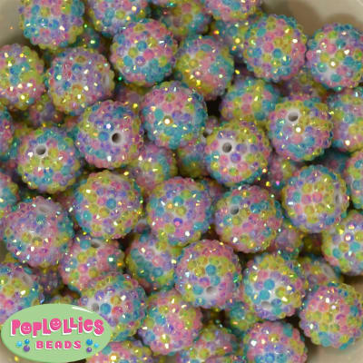 20mm Pastel Confetti Rhinestone Bubblegum Beads Bulk