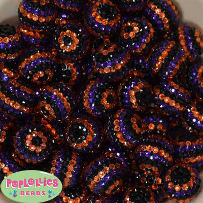 20mm Halloween Dark Stripe Rhinestone Bubblegum Beads