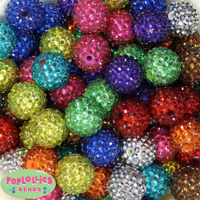 20mm Metallic Rhinestone Mix Bubblegum Beads Bulk