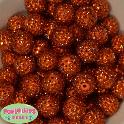 20mm Orange Metallic Rhinestone Bubblegum Beads Bulk