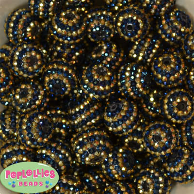 20mm Navy & Gold Stripe Rhinestone Bubblegum Beads Bulk