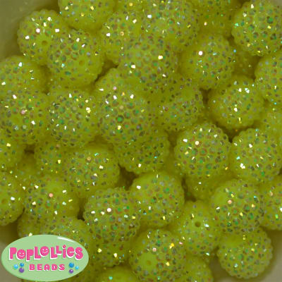20mm Neon Yellow Rhinestone Bubblegum Beads Bulk
