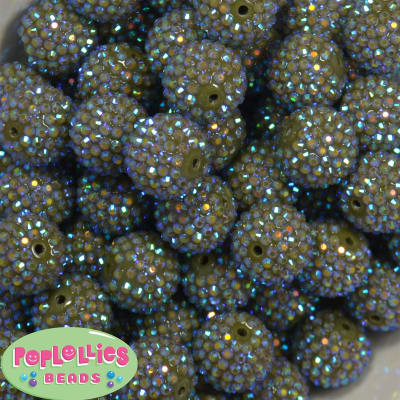 20mm Olive Green Rhinestone Bubblegum Beads
