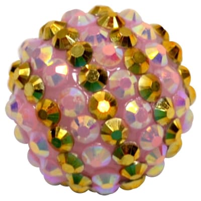 20mm Pink & Gold Stripe Rhinestone Bubblegum Beads