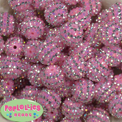 20mm Pink & Silver Stripe Rhinestone Bubblegum Beads