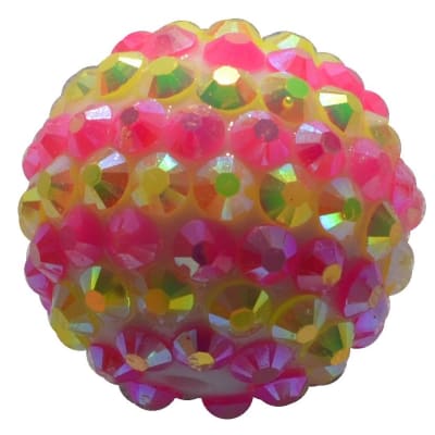 20mm Pink and Yellow Stripe Rhinestone Bubblegum Beads