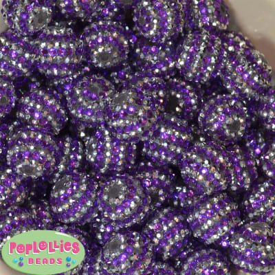 20mm Purple and Silver Stripe Rhinestone Bubblegum Bead Bulk