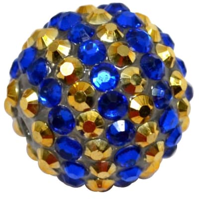 20mm Gold and Royal Blue Stripe Rhinestone Bubblegum Beads