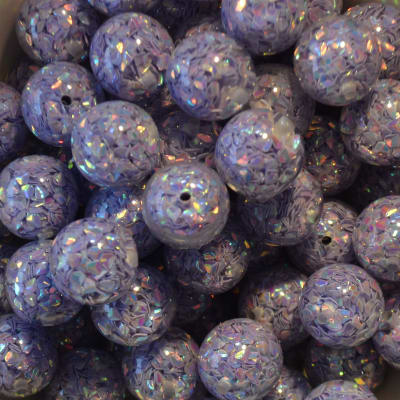 20mm resin bubblegum bead with Lavender sequins inside