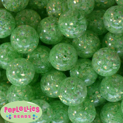 20mm resin bubblegum bead with Pastel Green sequins inside