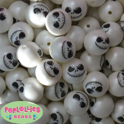 20mm Zombie Print on a White Matte Bead