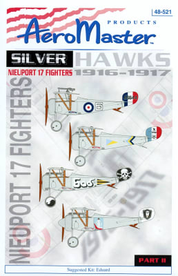 Aeromaster Decals #48-521 WWI fighter, Nieuport 17 Silver Hawks