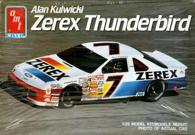Actual photo of NASCAR race car produced by AMT/Ertl of Alan Kulwicki #7 Zerex Thunderbird.
