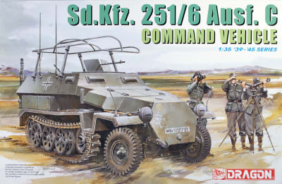 Box art illustration of WW2 German Command Vehicle with Commander and two soldiers monitoring the front ahead.
