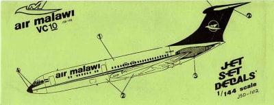 Jet Set Decals #JSD-102 1/144 Air Malawi Vickers VC-10