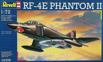 Box art illustration of RF-4E scale model aircraft in markings for "Black Panther"  No. 52 Reconnaissance Squadron Leck.